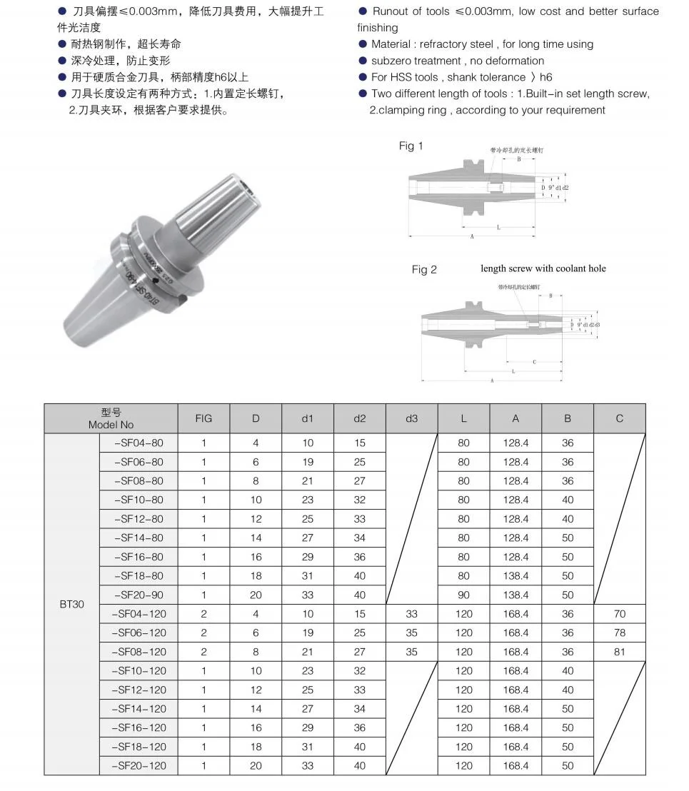 CNC Machine Tools Tool Holder High Speed Tooling System BT50-SF25-150 BT-SF Series Collet Chuck